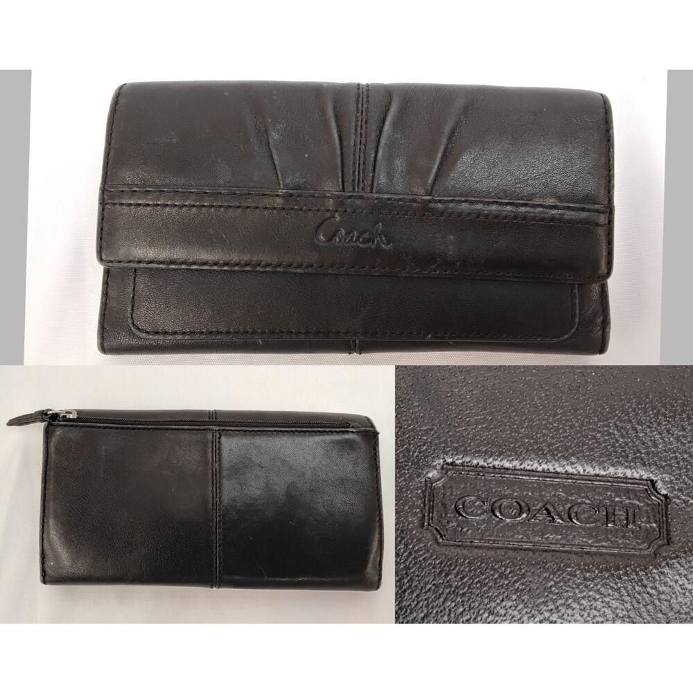 Coach Tri-Fold Black Leather Wallet Envelope Snap Vintage 2000s #Z5124